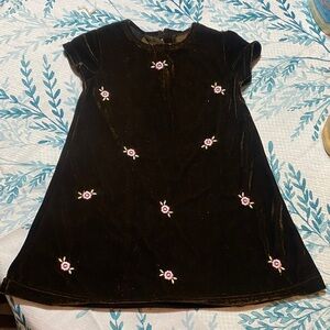 Holiday Editions Black Velvet Dress with Pink Floral Embroidery